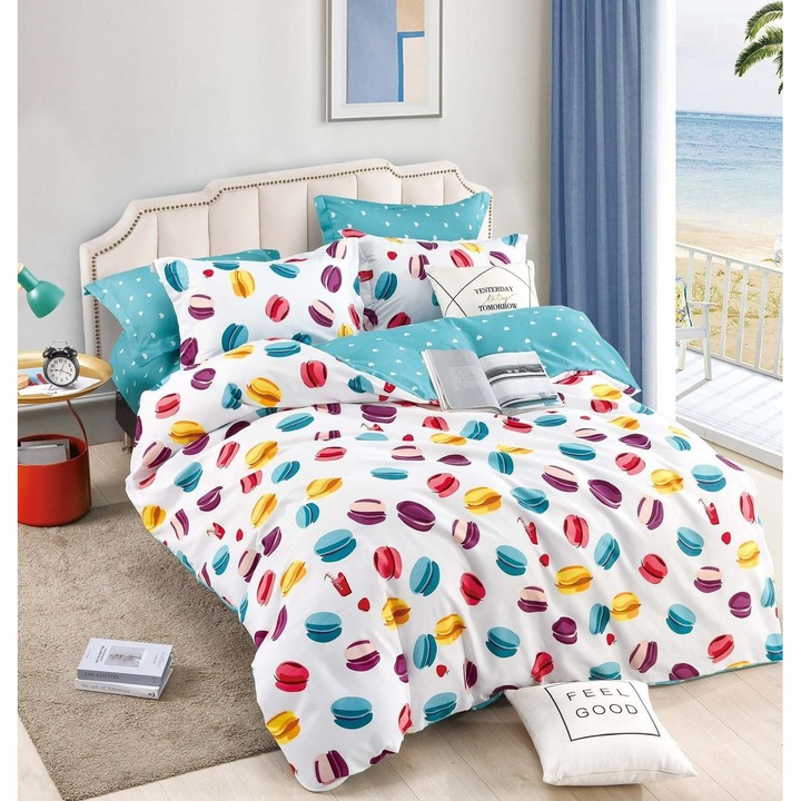 Спален комплект класически чаршаф, Jojo Home, J507, фин памук, 2 лица, 6 части, многоцветен