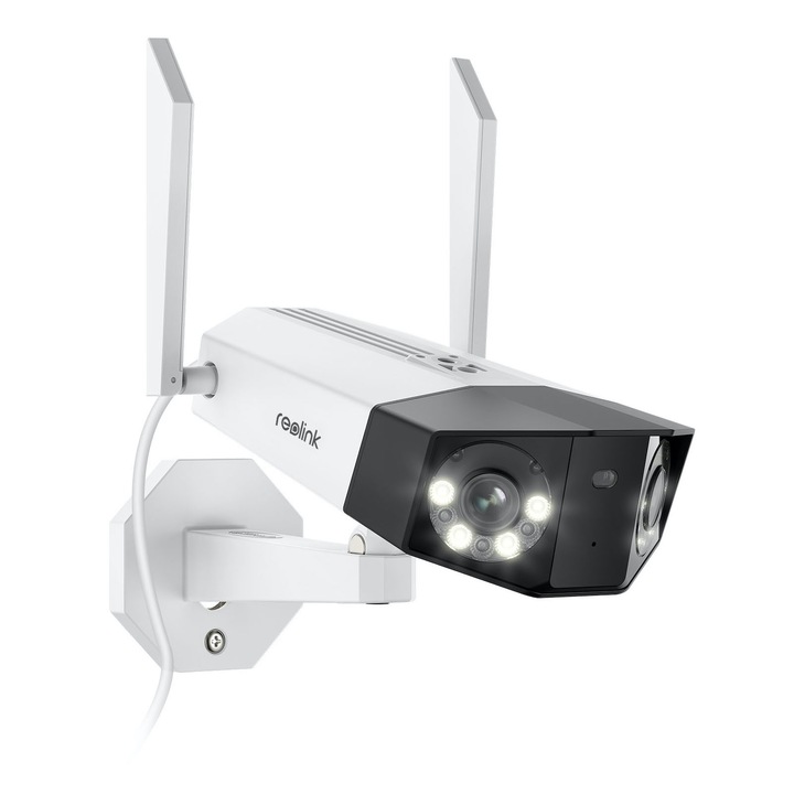 Reolink Duo 2 WiFi megfigyelő kamera kettős lencsével, 8MP felbontással, személy / jármű észleléssel, színes éjjellátóval és LED reflektorral, Micro SD kártyanyílással, 180 ° vízszintes látószöggel