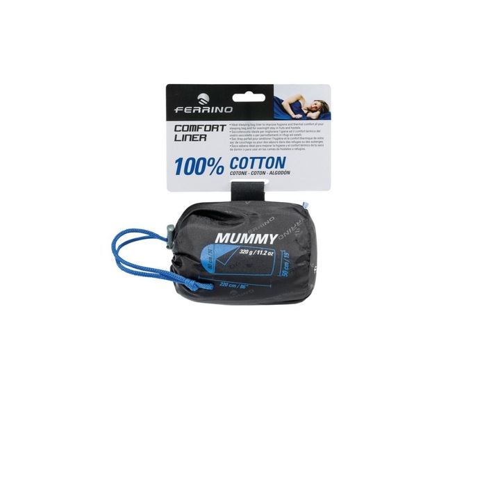 Lenjerie sac de dormit Ferrino, Bumbac, 220cm, Albastru