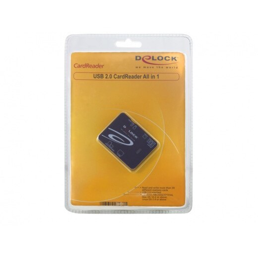 Cititor de carduri extern Delock, USB 2.0, All-in-one, Negru
