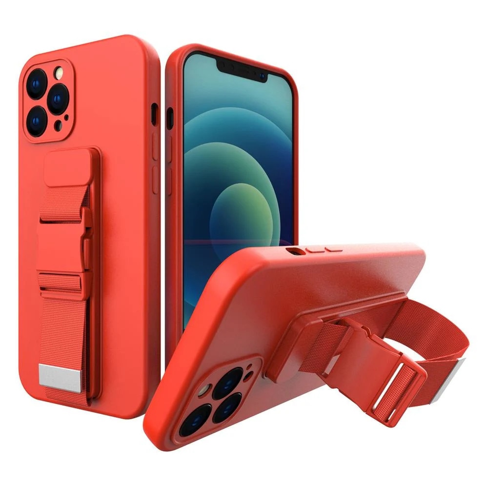Carcasa Rope Case cu Lanyard Stand compatibila cu Xiaomi Redmi Note 10S / Redmi Note 10, Rosu