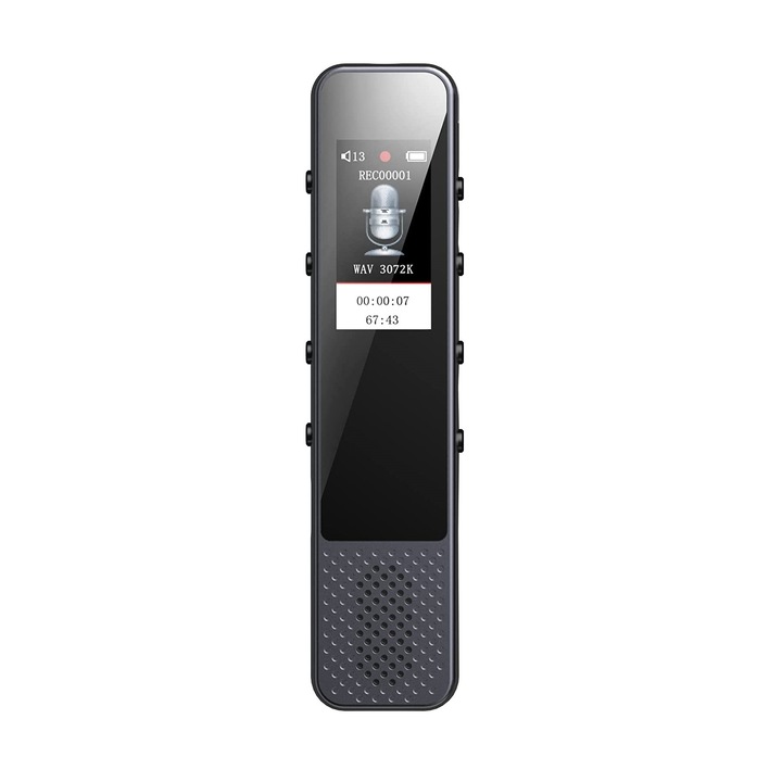 Reportofon dictafon 64 Gb, 270 ore autonomie, microfon dual, functie MP3, activare vocala, 3072 kbps sunet HD, Coconise V9