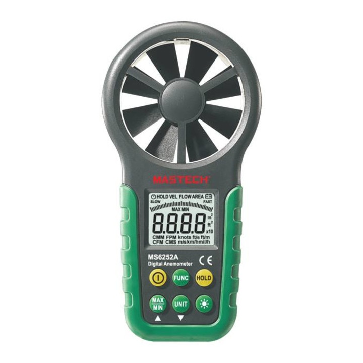 Цифров анемометър Mastech MS6252A, Измерване на скорост, Обем на въздуха, CFM, CMM, CMS
