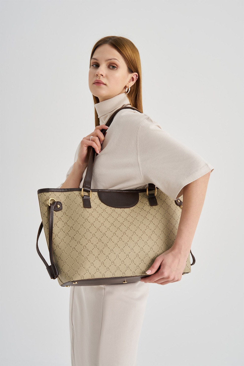 Lucky Bees, Geanta tote cu model logo, Caprui, Bej - eMAG.ro