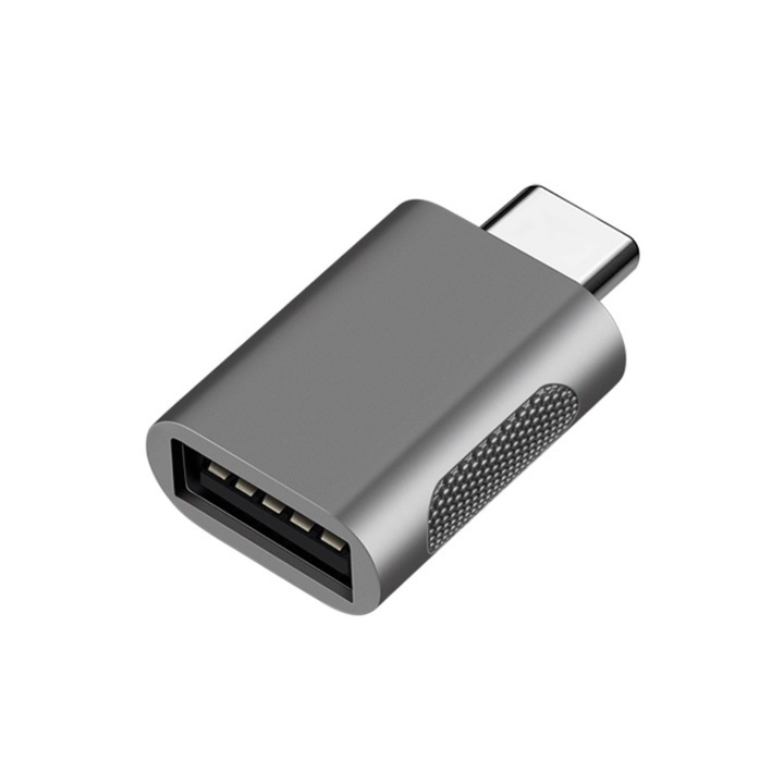 Adaptor de la USB C tata la USB3 mama, compatibil cu dispozitive de tip C sau Thunderbolt 4/3, Silicko, Gri Spatial