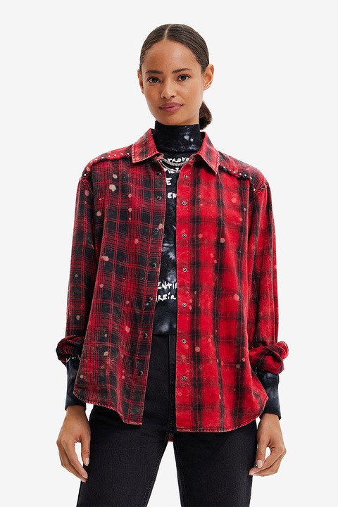 DESIGUAL, Риза с капси и принт, Червен/Черен