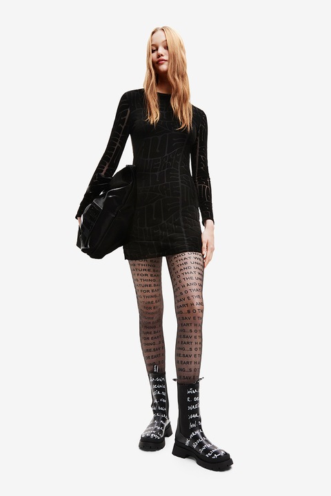 DESIGUAL, Rochie mini cu detalii semitransparente, Negru