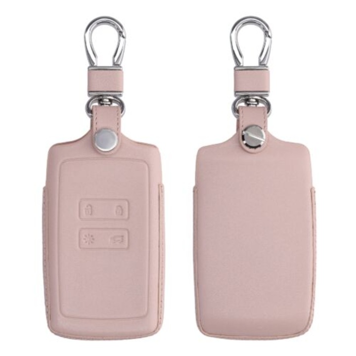 Autókulcs borítás Renault / Dacia - 4 gomb - Keyless Go, kwmobile, természetes bőr, rózsaszín, 54669.02