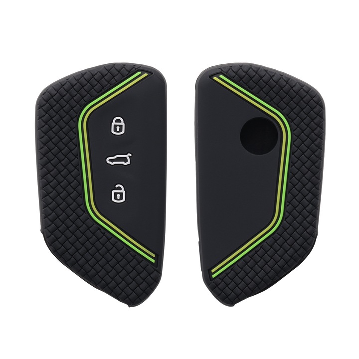 Husa Cheie Auto pentru VW/Skoda/Seat, 3 Butoane, Kwmobile, Silicon, Negru, 54313.06