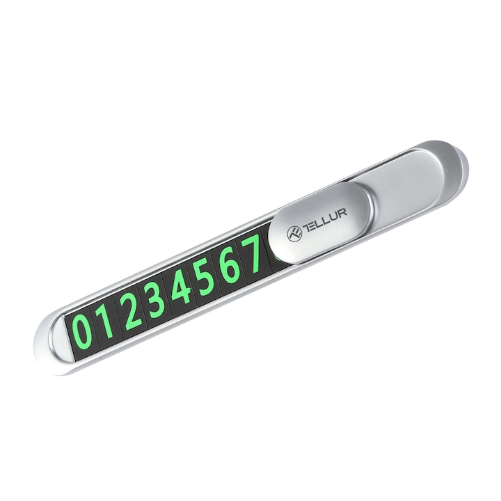 Suport numar telefon Tellur pentru parcare temporara, metalic, Argintiu