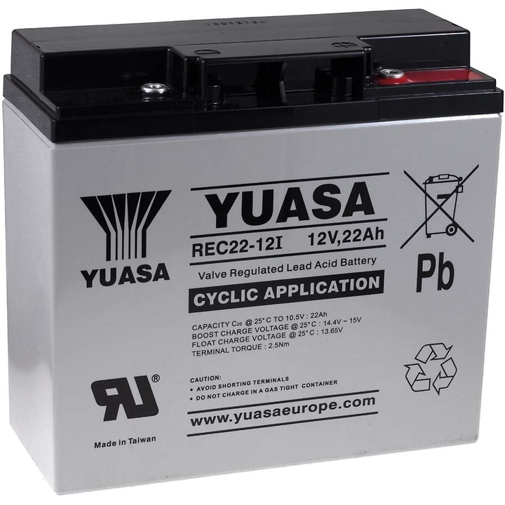 Acumulator YUASA REC22-12I 12V 22Ah rezistent la cicluri