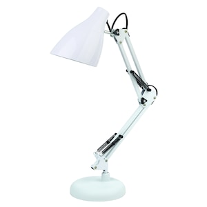 Lampa de birou Huerler® Mini Arhitect, E27, intrerupator, inaltime ajustabila, flexibila, protectie ochi, baza stabila, alb