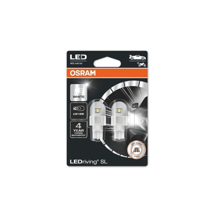 Set 2 becuri auxiliare cu LED 12 V, W16W, White 6000K, blister, Osram 08624
