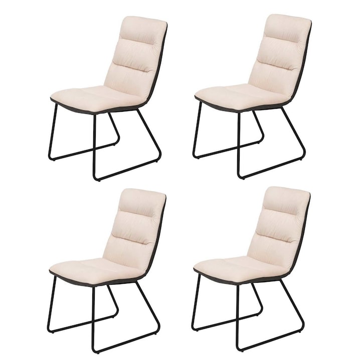 Set 4 scaune bucatarie dining Sani K 315, 45.5x63x90 cm, metal cu textil, Crem