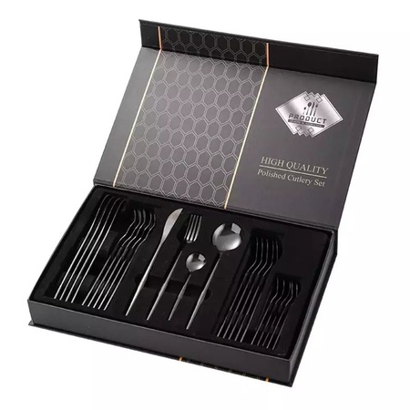 Set tacamuri 24 piese Tiessa, stil portughez, otel inoxidabil, negru