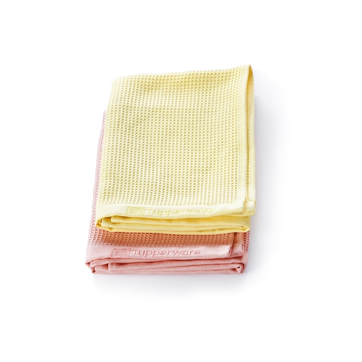 Комплект от 2 професионални микрофибърни кърпи за прозорци от рециклиран материал, Жълта и розова