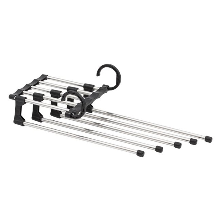 Закачалка за панталони с 5 позиции, сиво - черна, метална, пластмасова, 33 х 16 х 15 см