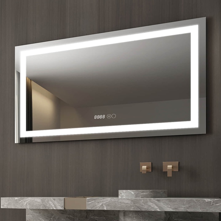 Oglinda baie, iluminare LED, IP44, 120x70cm, Naimeed D4228, Functie Dezaburire, Buton Touch, Ceas