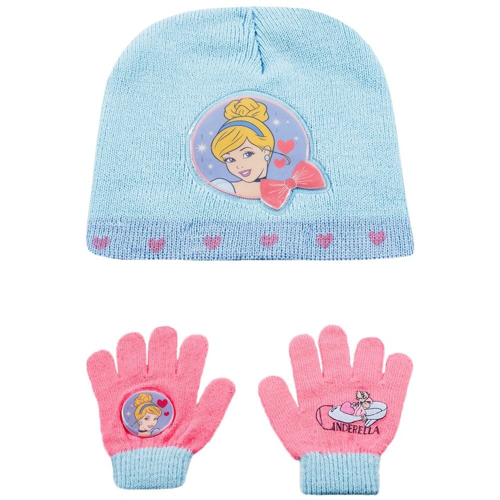 Set caciula cu manusi, Disney-Cinderella, bleu-roz, 2-12 ani, accesorii imbracaminte copii