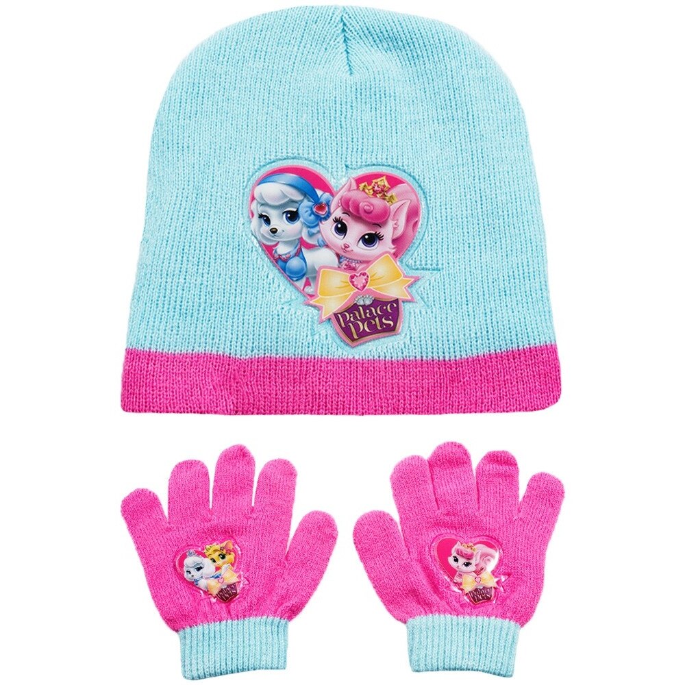 Set caciula cu manusi, Disney-Palace Pets, bleu-roz, 2-12 ani, accesorii imbracaminte copii