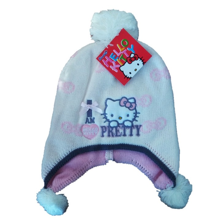 Caciula bebe cu mot Hello Kitty, Alb