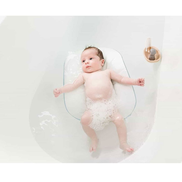 Perna pentru cadita gonflabila pentru bebelusi Doomoo, 3-8 kg, 58 x 33 x 8 cm, Alb / Albastru