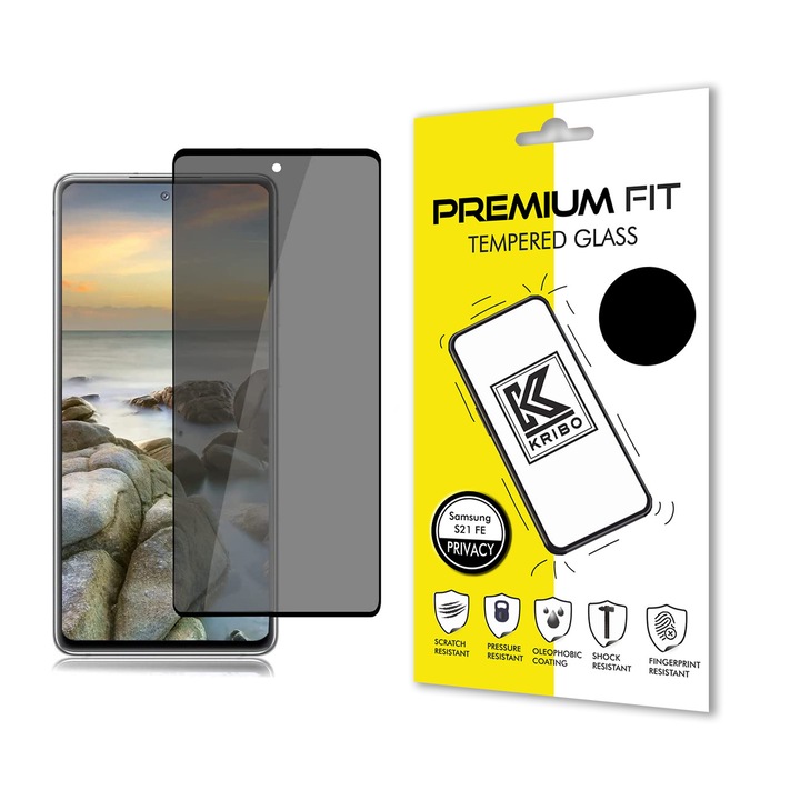Стъклен протектор Kribo, Privacy Premium Fit, За Samsung Galaxy S21 FE, 9H, Privacy HD, За екран, Full Cover, Full Glue