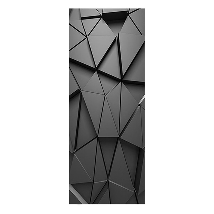 Folie Autocolanta Decorativa SIKS Pentru Usa 3D, Model Romb Negru/Gri, 77x200 CM