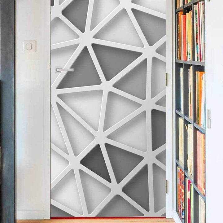 SIKS Декоративно стикерно фолио за 3D врата, бял/сив ромб, 77x200 CM