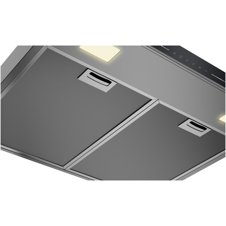 Hota incorporabila decorativa Beko BHCB66641BBHS, Putere de absorbtie 700 m3/h, 1 motor, Senzor de temperatura, Lumina ajustabila, Electronic Touchcontrol, Avertizare curatare/inlocuire filtru, Panou sticla, Negru