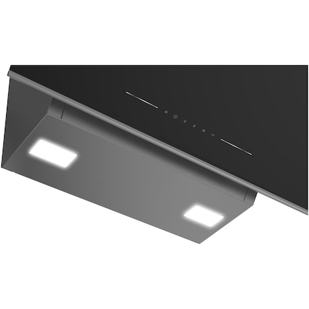 Hota incorporabila decorativa inclinata Beko BHCA66641BBHS, Putere de absorbtie 695 m3/h, 1 motor, Senzor de temperatura, Lumina ajustabila, Electronic Touchcontrol, Avertizare curatare/inlocuire filtru, Clasa energetica A, Panou sticla, Negru