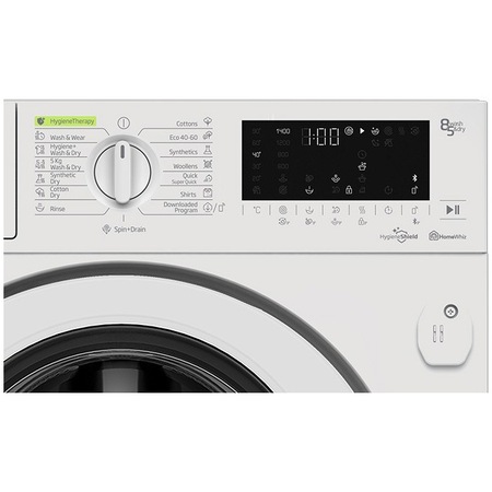 Masina de spalat rufe cu uscator incorporabila Beko HITV8736B0HT, Spalare 8 kg, Uscare 5 kg, 1400 rpm, Clasa D, Display digital, ProSmart Inverter Motor, HomeWhiz, Bluetooth, DrumClean, Steam, ChildLock, Alb