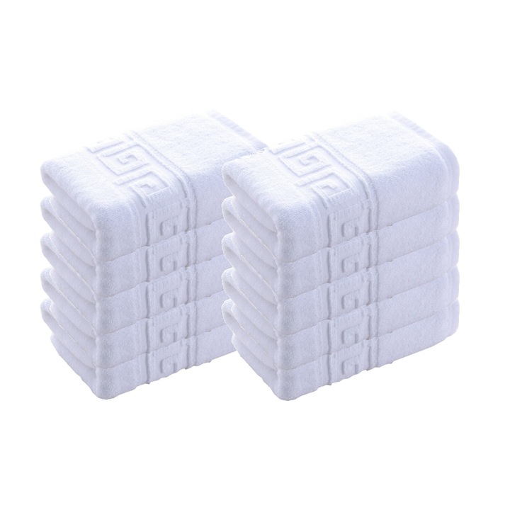 Pachet 10 prosoape baie de corp 70x140 cm Bumbac 100% Greek Border 550 grame/mp, Alb