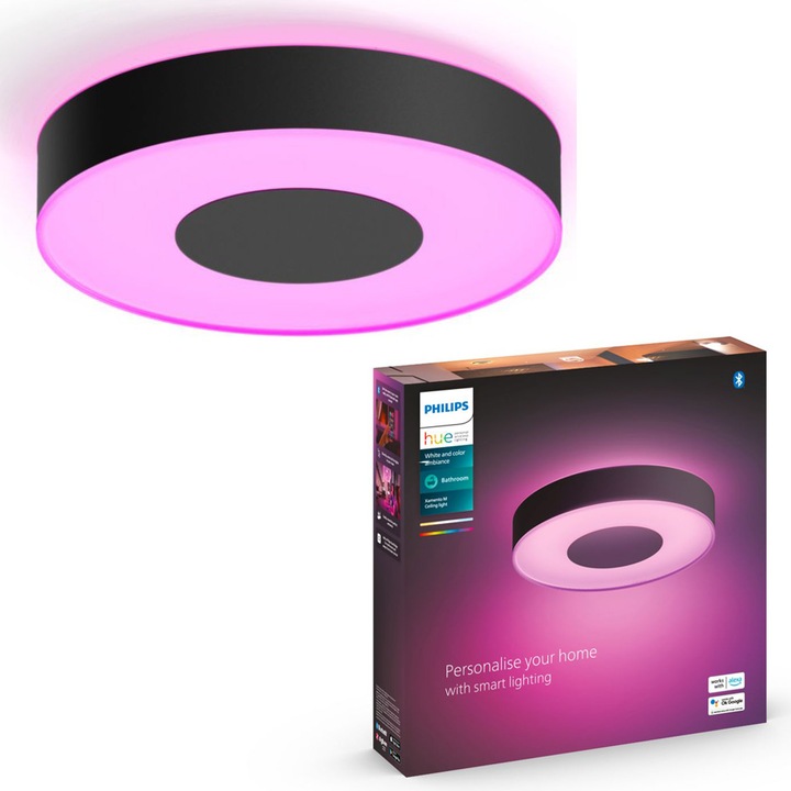 Плафониера LED RGB SMART Philips Hue Infuse, Bluetooth, 33.5W, 2350 лумена, Бяла и цветна светлина (2000-6500K), IP44, 38.1 см, Черен, Енергиен клас G