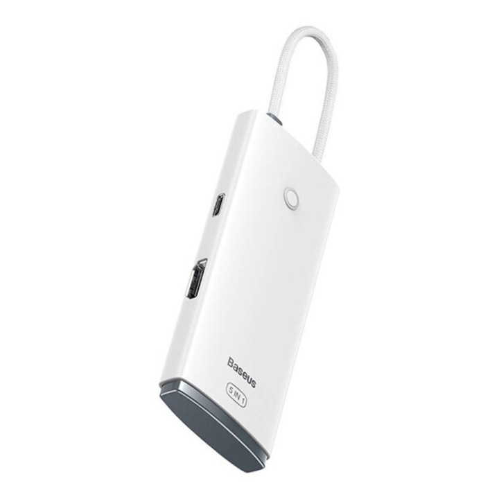 Baseus HUB Lite 5-in-1 adapter (Type-C - 3xUSB-A 3.0 5Gb/s, USB-C, HDMI) 0.2m-es kábellel, fehér (WK