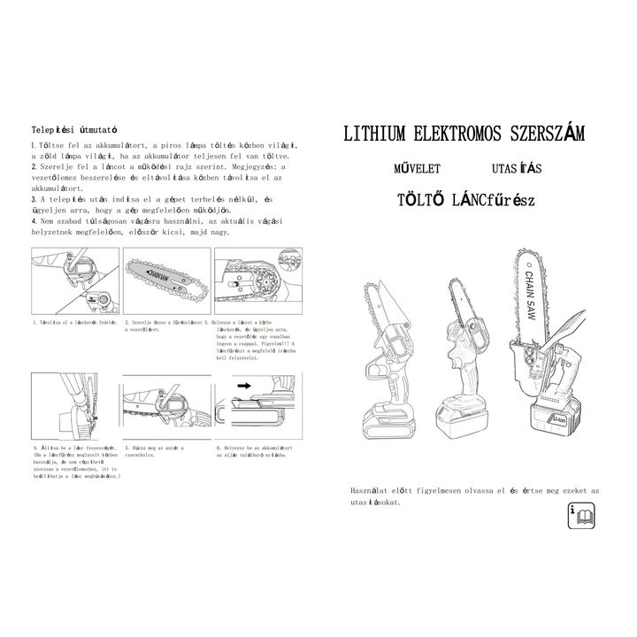 6"-os 88V-os egykezes akkus elektromos láncfűrész AUGIENB 1200W famegmunkáló 2 elemes 6 hüvelykes fekete