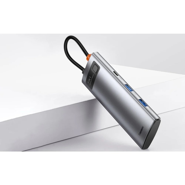 USB хъб Baseus WKWG020113, мултифункционален, Type-C, 7 в 1, тъмносив