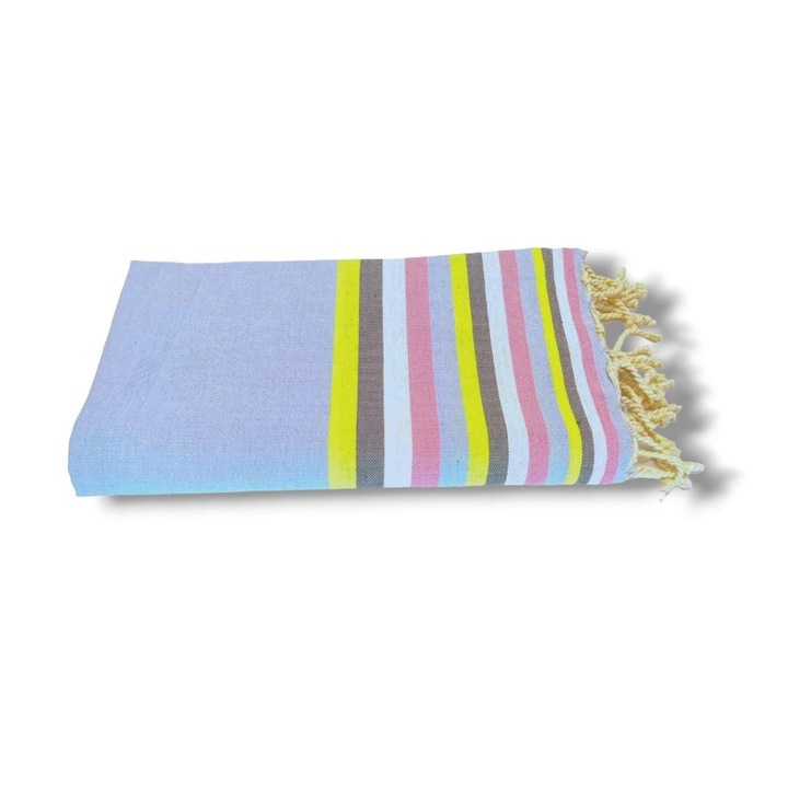 Prosop plaja/SPA Tunis Fouta 100x200 cm gri cu dungi multicolor