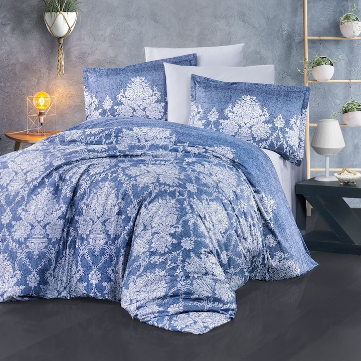 Премиум бельо Lux Satin 100% Памук 4 части king size 240 x 260 cm, Elegant, Blue, Classy VEROKA V1