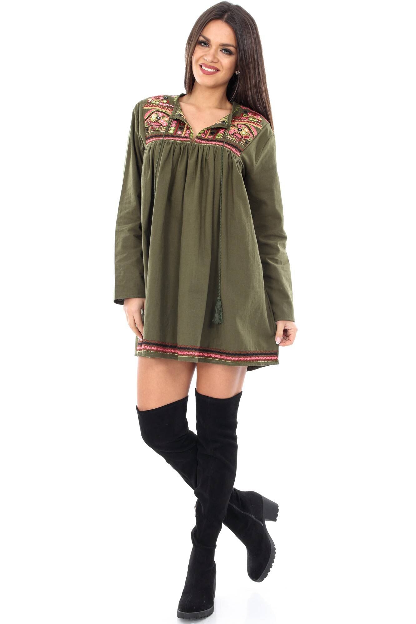 Rochie khaki, ROH, cu broderie , L