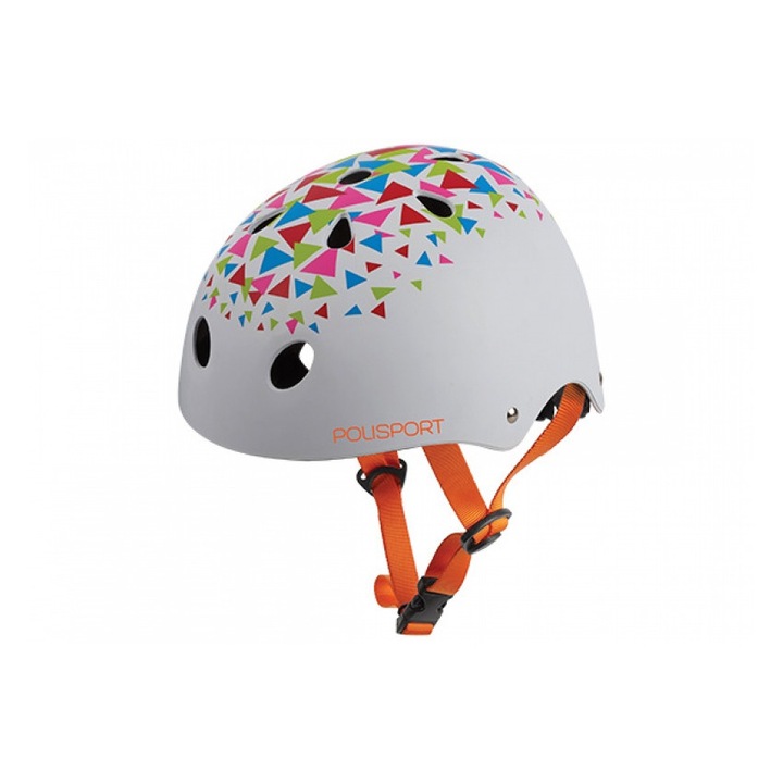 Детска защитна каска за велосипед POLISPORT Junior urban radical triangles, Матово бяло и оранжево