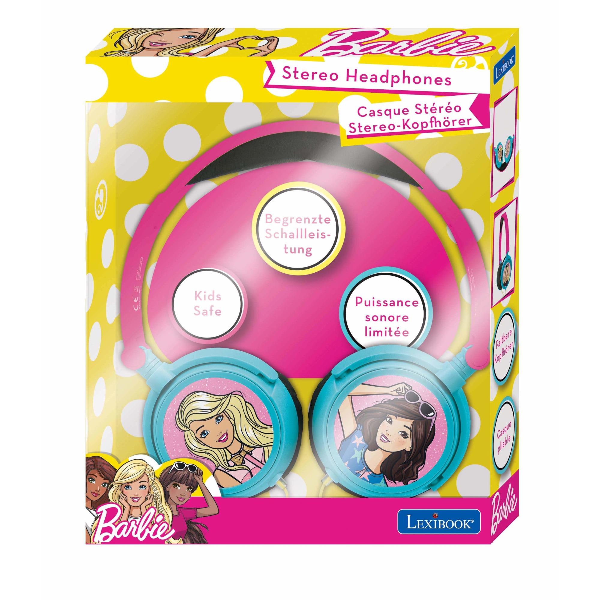 Casti pliabile cu fir Barbie, Lexibook, Jack audio 3.5mm, Multicolor