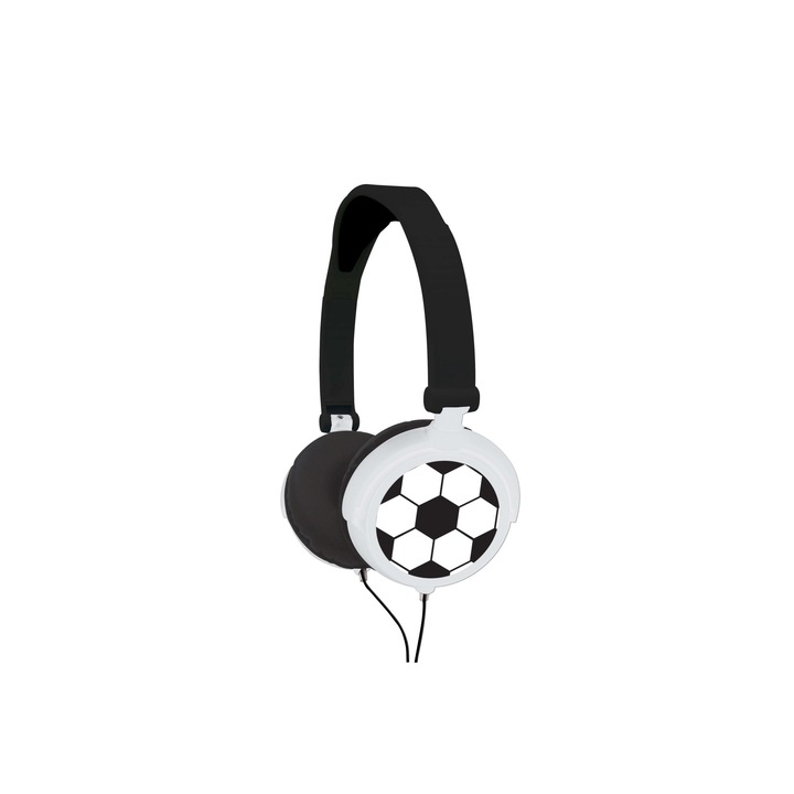 Lexibook Összehajtható vezetékes fejhallgató Foci, 3,5 mm-es audio jack, fehér/fekete