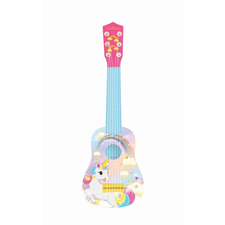 LEXIBOOK My First Guitar Unicorn for Children, 6 Nylon Strings, 21'' Long, Guide Included, Pink/Blue, K200UNI