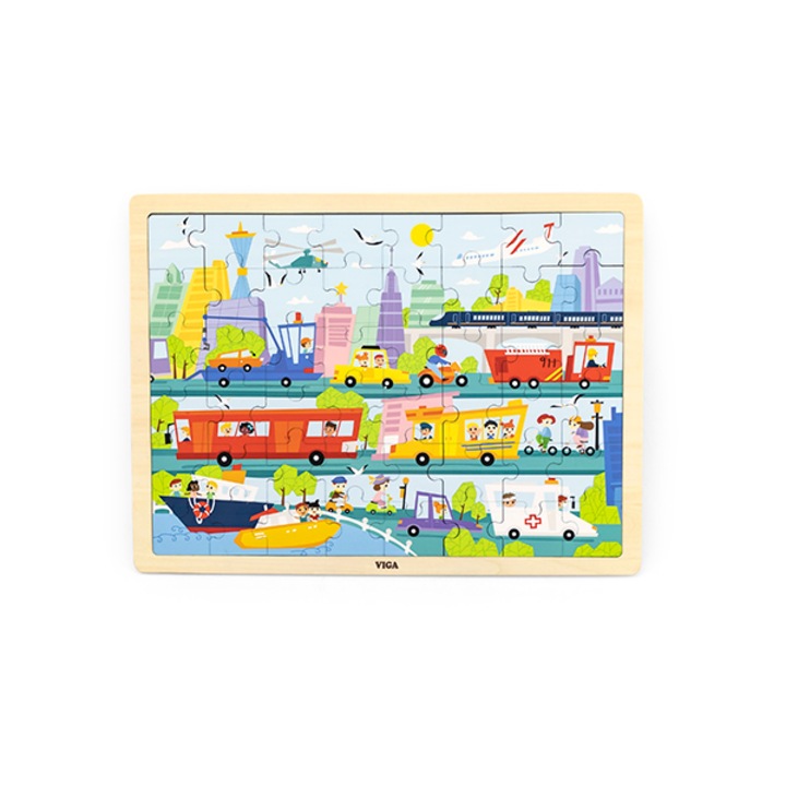 Puzzle mijloc de transport, Viga, Lemn, 48 piese, Multicolor