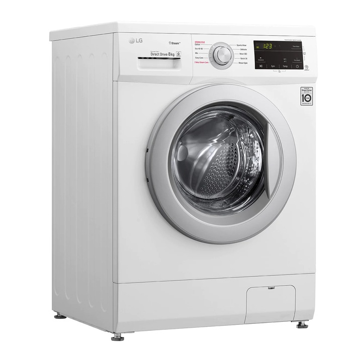 Masina de spalat rufe LG F4J3TS4WE, 8 kg, 1400 rpm, Motor Inverter Direct Drive, Clasa D, Smart Diagnosis, Steam, Alb