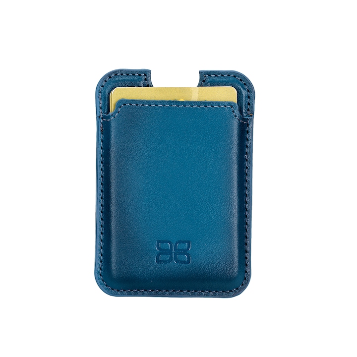 Portofel pentru iPhone, din piele naturala cu atasare magnetica compatibila Magsafe, Bouletta Maggy, Burnished blue