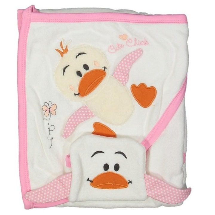 Prosop de Baie cu Gluga pentru Bebelusi, Coccoo Bebe, 100% Bambus Organic, Super Absorbant, Hipoalergenic, Tip Halat, 90x90, Roz, Ratusca