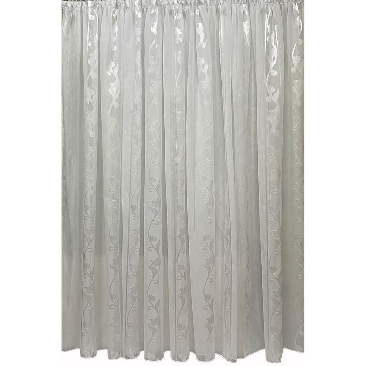 Бяла завеса, бродирана с бяла шарка от колекция "Ghioceii", 300x245 см с тръстика, от Liz Line - P2973