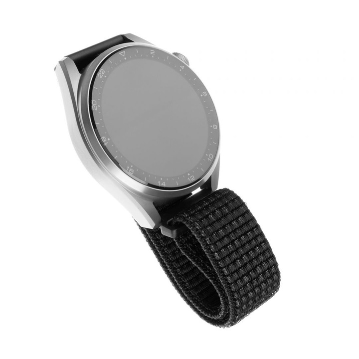 FIXED Nylon szíj Smartwatch 20mm széles, reflective Fekete, 188880, Okosóra kiegészítő